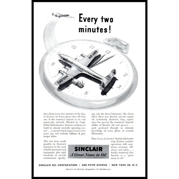 1953 Sinclair Oil Eastern Airlines Vintage Print Ad Stopwatch AVgeek Wall Art - Picture 1 of 1